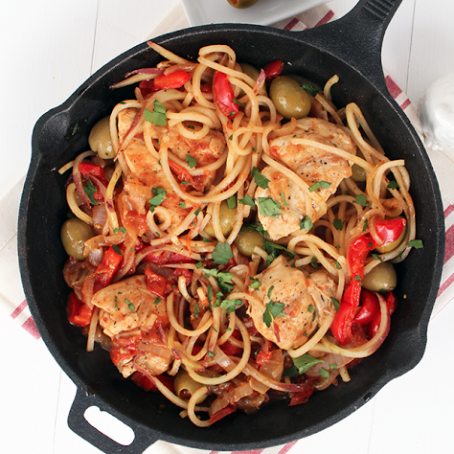 Basque Chicken with Red Potato Noodles