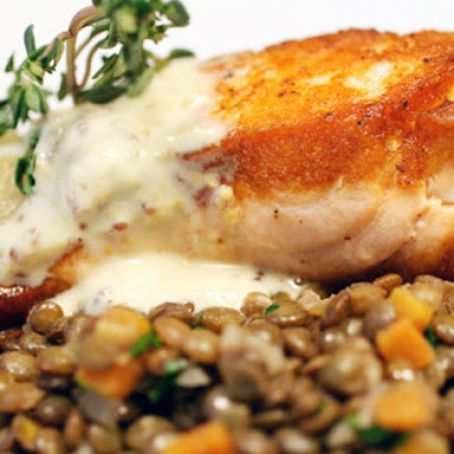 FISH*****Crispy Fish with Lentils du Puy and Two-Mustard Sauce
