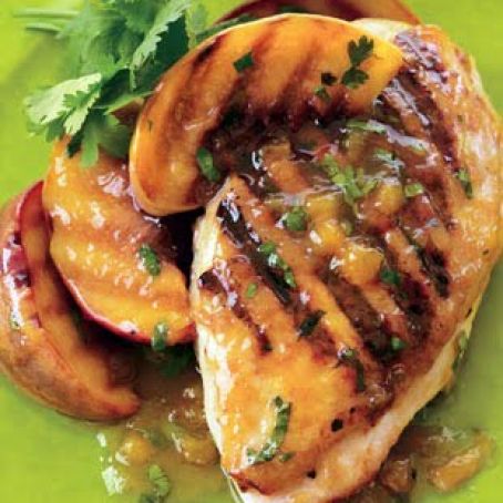 Grilled Chicken & Peaches with Chipolte-Peach Dressing