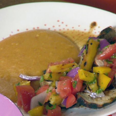 BBQ Spiced Fake Chicken, Salsa Salad, and Pumpkin-Chipotle Polenta