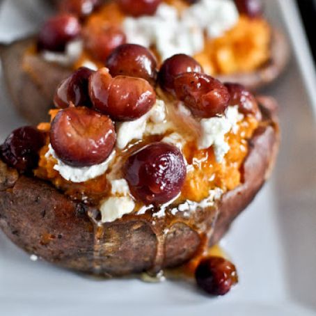 Roasted Grape + Goat Cheese + Honey Stuffed Sweet Potatoes