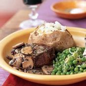 Fresh Herb-Coated Beef Tenderloin Steaks with Mushroom Gravy