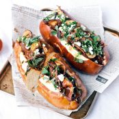 Chipotle Pulled Portobello Sandwiches with Feta Cilantro Topping