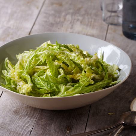 Shredded Green Cabbage Salad with Lemon and Garlic