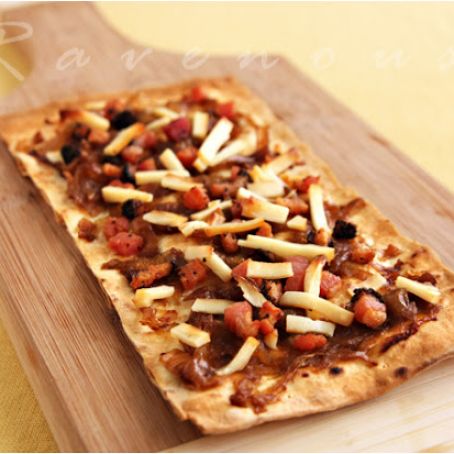 Tarte Flambe with Bacon, Caramelized Onions, Gruyere
