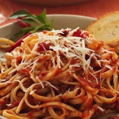 Linguine with Caramelized Onions and Angry Tomato Sauce