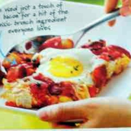 Baked Eggs with Potato, Bacon & Tomato