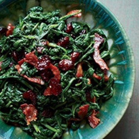 Sautéed Spinach with Pancetta and Dried Cranberries