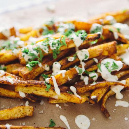 PAPRIKA PARSNIP FRIES W/ PRESERVED LEMON CASHEW CREAM SAUCE