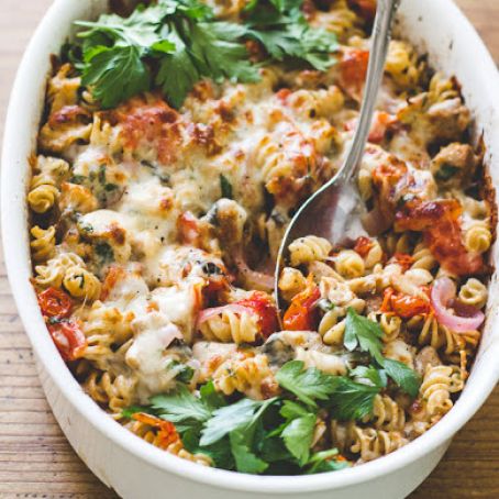 Mediterranean Chicken + Pasta Bake