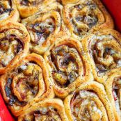 Ham and Cheese Rolls with Caramelized Pineapple and Onions