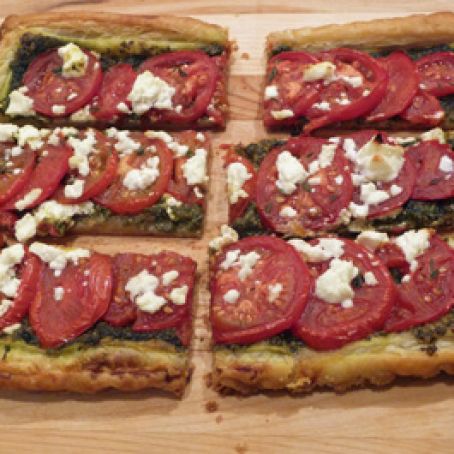 Savory Roasted Tomato and Pesto Puff Pastry Tart