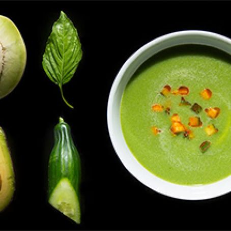 Honeydew-Basil Soup with Cucumbers