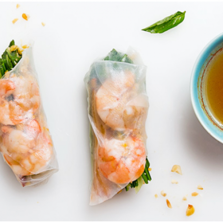 Summer Rolls with Lime-Cured Shrimp and Peaches