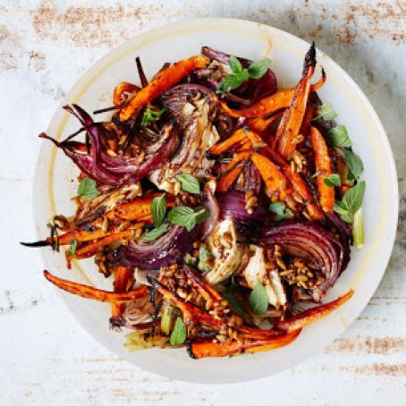 Roasted Carrots and Red Onions with Fennel and Mint