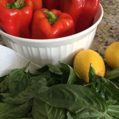 Quinoa-Stuffed Peppers with Basil Sauce