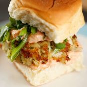 Fanny Slater's Dilled Meyer Lemon Crab Cake Sliders with Roasted Tomato Aioli