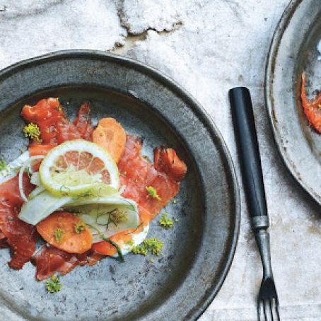 CURED SALMON WITH FENNEL AND CARROT SALAD
