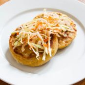 CHEESE AND BEAN PUPUSES (SALVODORAN STUFFED, GRIDDLED TORTILLAS) WITH CABBAGE SLAW