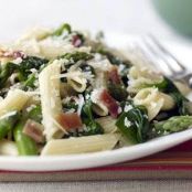 Penne with Asparagus, Spinach, and Bacon