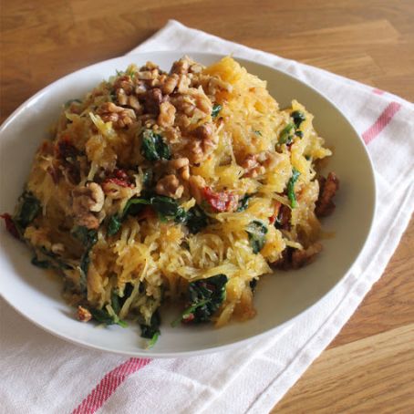 Roasted Spaghetti Squash with Dried Cherries and Spinach