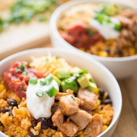 One-Pan BBQ Chicken Burrito Bowls
