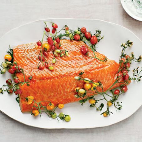 Fish: Slow-Roasted Salmon with Cherry Tomatoes and Couscous