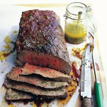 Steak, Flank-Wood Smoked with Sicilian Herb Sauce