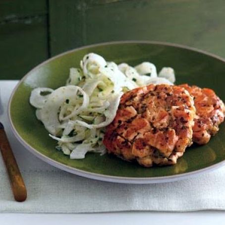 SALMON CAKES w/ZUCCHINI FENNEL SLAW