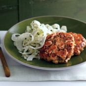 SALMON CAKES w/ZUCCHINI FENNEL SLAW
