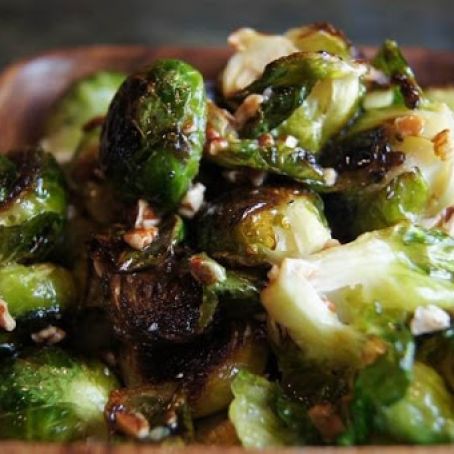 Crispy Brussels Sprouts with Honey Brown Butter, Pecans, and Green Apple