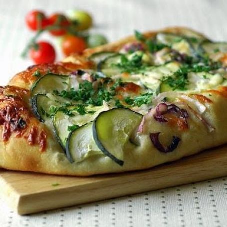 Cheesy Zucchini and Red Onion Flatbread
