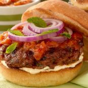 Lamb Burgers with Roasted Chile Sauce and Fresh MintRecipe by Jamie Purviance
