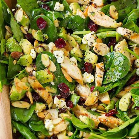 Cranberry Avocado Spinach Salad with Chicken and Orange Poppy Seed Dressing