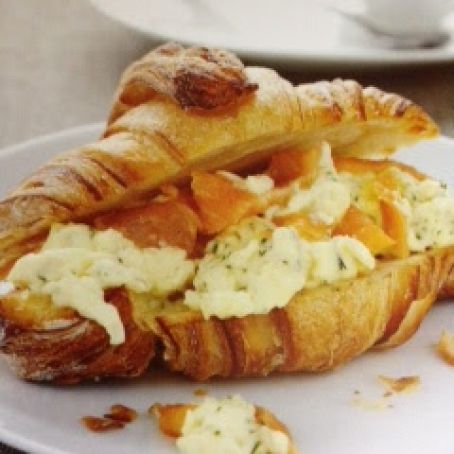 Scrambled Eggs and Salmon on Croissants