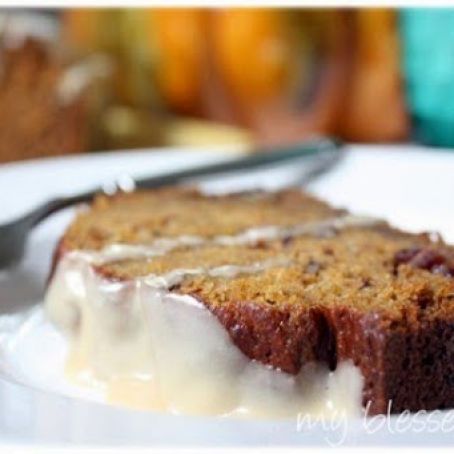 Pumpkin Cranberry Pecan Bread with Caramel Glaze