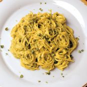 saffron tagliolini with pistachio pesto tagliolini