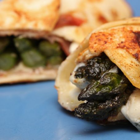 Asparagus Wraps with Prosciutto and Marinated Mozzarella and Fava Bean and Potato Soup