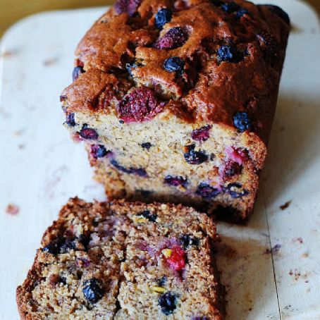 Strawberry Banana Bread with Blueberries