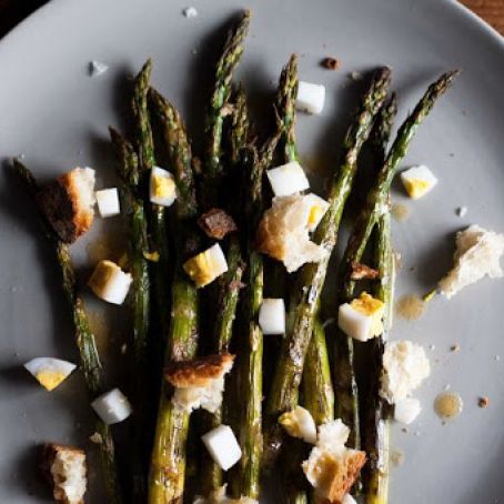 Roasted Asparagus with Chopped Egg and Torn Bread