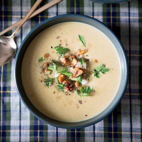 Creamy Parsnip Soup with Pear and Walnuts