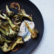Roasted Lemon Broccoli with Tahini-Yogurt Sauce