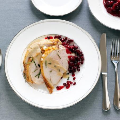 Roasted Turkey Breast with Creamy Gravy and Cranberry Pomegranate Sauce