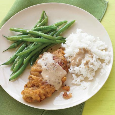 Country-Fried Steak with Green Beans and Rice