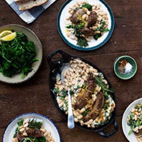 Creamy White Bean Gratin with Broccoli Rabe and Sausage