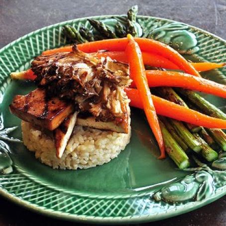 Mushroom Risotto, Orange-Glazed Hickory-Smoked Grilled Tofu, Maitake Mushrooms, Braised Carrots