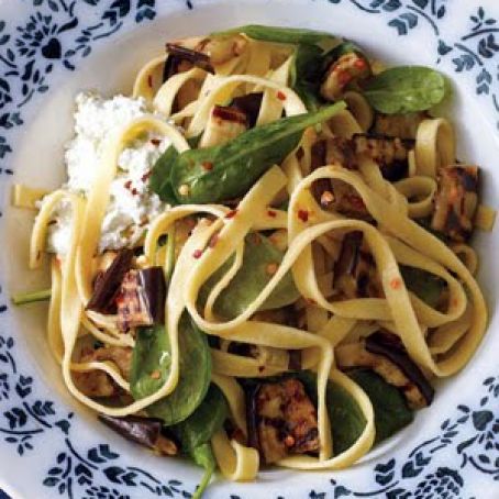 .Fettuccine With Spinach, Ricotta, and Grilled Eggplant