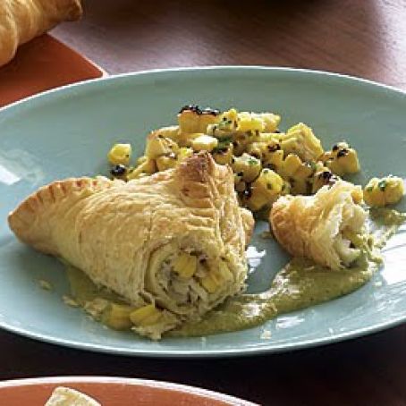 Crabmeat Empanadas with Grilled Corn Salsa & Poblano Cream Sauce