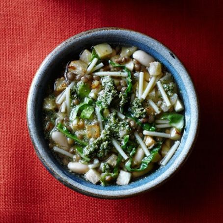 Wintry White Bean Minestrone with Rosemary Pesto