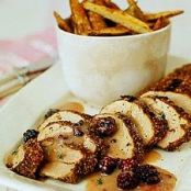 Mustard-Rubbed Pork with Blackberry Mustard Sauce and Spiced Oven Fries